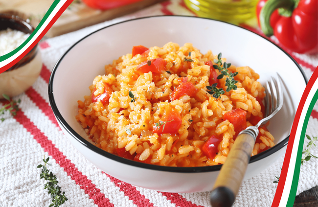 Recette Risotto tomates - poivrons - pignons grillés, plaisir de cuisiner au quotidien.