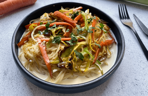 Recette Spaghettis carbonara aux légumes