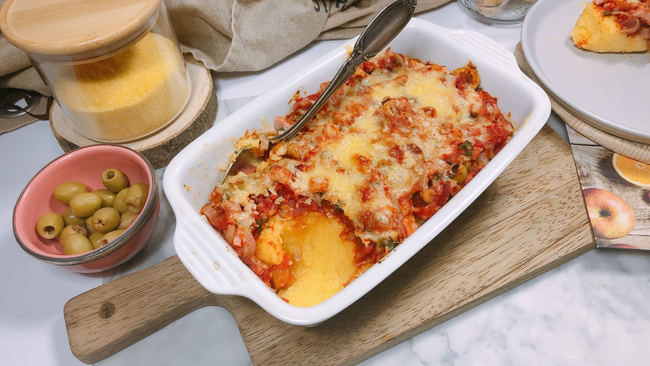Recette Gratin de polenta aux tomates et au jambon, plaisir de cuisiner au quotidien.
