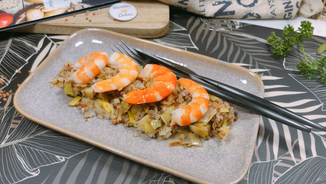 Recette Crevettes et fondue de poireaux au sarrasin