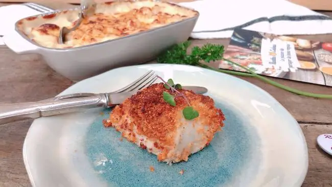 Recette Filet de poisson en crumble de chorizo - Gratin de chou-fleur, plaisir de cuisiner au quotidien.