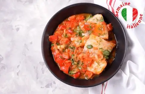 Recette de Filets de poisson à la sauce tomate, poêlée de légumes (SG)