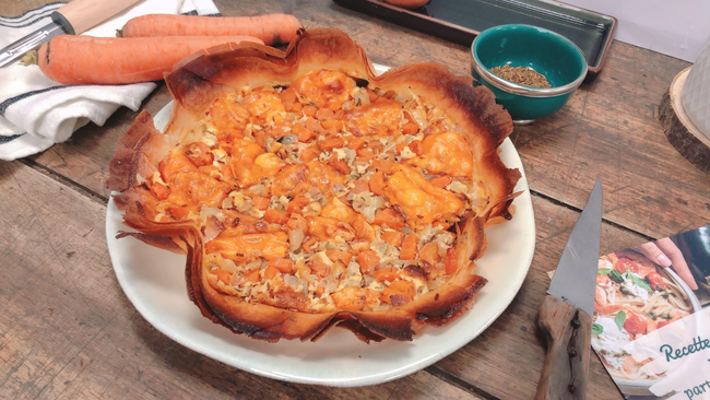 Recette Tarte croustillante carottes, mimolette et cumin - salade, plaisir de cuisiner au quotidien.