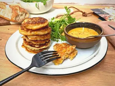 Recette de Pancakes de maïs, mayo maison piment-citron - Avocat-roquette