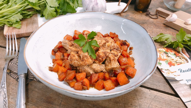 Recette Poulet tandoori, carottes confites (SG), plaisir de cuisiner au quotidien.