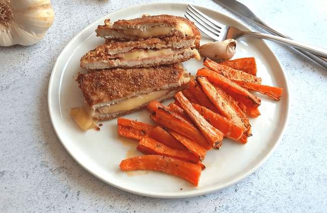 Recette Cordon bleu de veau-jambon cru-raclette, carottes rôties, plaisir de cuisiner au quotidien.