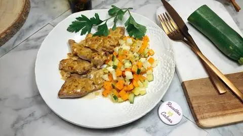 Recette de Aiguillettes de canard à la crème d'échalote, brunoise de légumes (SG)